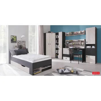 Obývací stěna Dětský pokoj PLANET černá, dub, béžová, sestava D