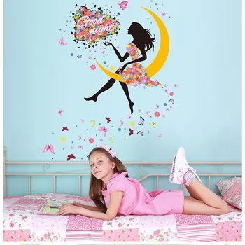Samolepící dekorace Živá Zeď Samolepka na zeď Dívka sedící na Měsíci140 x 100 cm