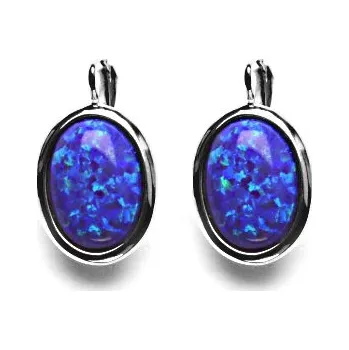 Náušnice Zlaté náušnice, syntetický fialový opál, bílé zlato - NK 1454 (opál 14x10 mm)