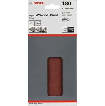 Brusný papír 10x Brusný papír do vibrační brusky Bosch C430, 93x186mm, zr.180, 8 otvorů (2608605308)