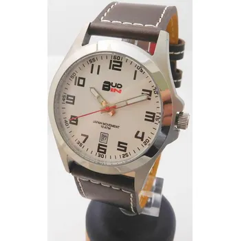 Hodinky Pánské levné ocelové vodotěsné hodinky BUD-IN steel B1701.4 - 10ATM (POŠTOVNÉ ZDARMA!!! - s prošívaným hnědým páskem)