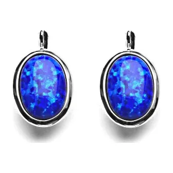 Náušnice Zlaté náušnice, syntetický tmavě modrý opál, bílé zlato - NK 1454 (opál 14x10 mm)