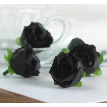 umělá květina Růže 3 cm, černá, textilní dekorace, květina