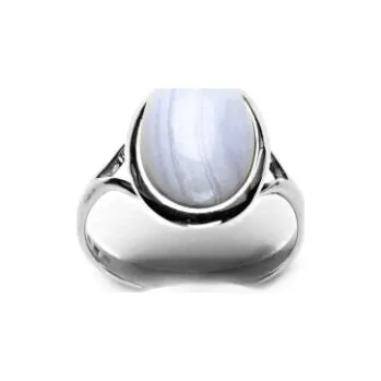 Prsten Zlatý prsten, přírodní kámen chalcedon, bílé zlato - T 1454 m (chalcedon 14x10 mm)