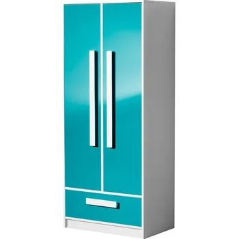 Šatní skříň Šatní skříň GULLIWER 1 bílá/tyrkys lesk