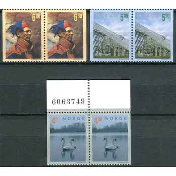 Poštovní známka (1999) MiNr. 1307 - 1309 ** - Norsko - Dl + Dr - cestovní ruch - Labutí pár na jezeře, Katedrála Hamar, Muž v kostýmu Laponsko