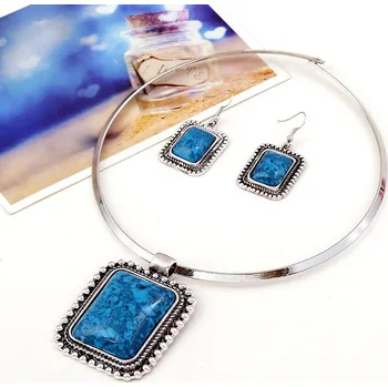 Náhrdelník Set Vintage náhrdelník a náušnice barva tyrkysová velký a výrazný šperk