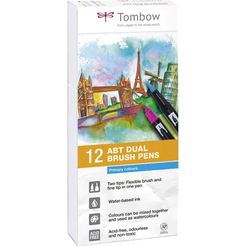 Tombow Tombow, ABT-12P-1, ABT Dual Brush pen, oboustranné popisovače, Primary/Base tone, 12 ks