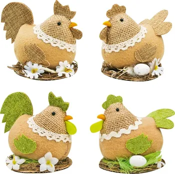 Velikonoční dekorace Slepička, kohoutek z juty s krajkou 8 cm 1ks