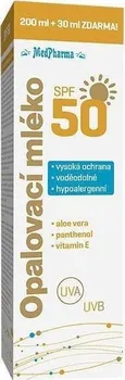 Přípravek na opalování MedPharma Opalovací mléko SPF 50 230 ml