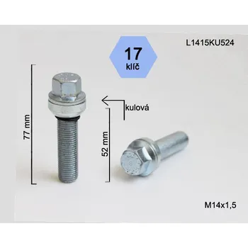 Šroubek na kolo Kolový šroub M14x1,5x52 koule L1415KU524 výška 77