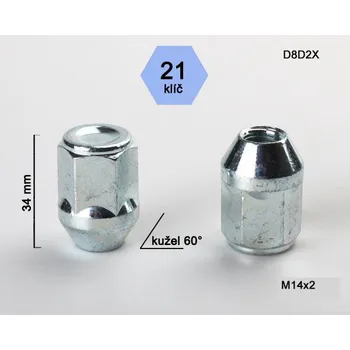 Matice na kolo Kolová matice M14x2,0 kužel, zavřená, klíč 21, D8DX2 výška 34mm