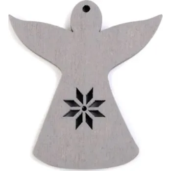 Vánoční dekorace Dřevěný anděl k zavěšení / nalepení s vločkou - šedá