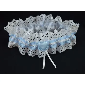 Svatební dekorace Svatební saténový podvazek s modrým srdíčkem