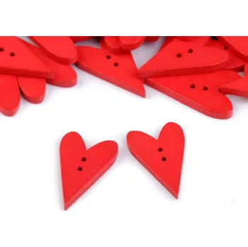 Knoflík Dřevěný dekorační knoflík srdce - červená