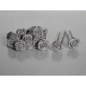 Svatební dekorace Růžička na vlásence stříbrno-šedá (tmavší)