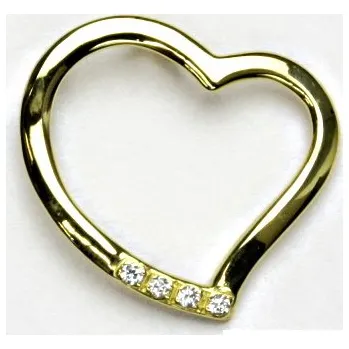 Přívěsek Zlatý přívěsek srdce, žluté zlato, čiré zirkony - P 1254 (Zlaté srdce se zirkony)