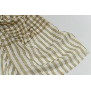 Šála Vlněná vzorovaná šála - smetanová a světle hnědá kostka