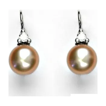 Náušnice Náušnice bílé i žluté zlato, šperky zlaté, přírodní perla růžová, VE 120