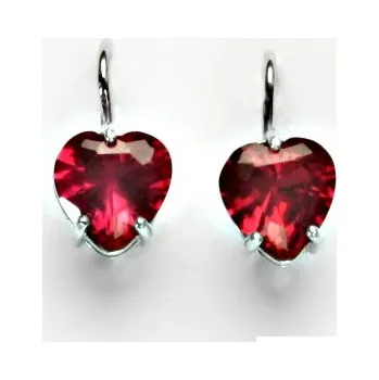 Náušnice Stříbrné náušnice, zirkon rubín, srdíčka, náušnice se zirkony, NK 1358
