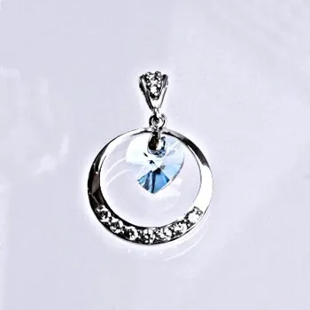 Přívěsek Stříbrný přívěšek s krystalem Swarovski akvamarín, srdce P 1405