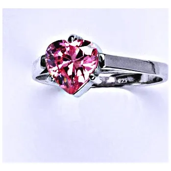 Prsten Stříbrný prsten s růžovým zirkonem, srdce stříbrný prstýnek T 1081