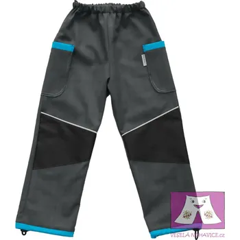 Chlapecké kalhoty Veselá nohavice Dětské softshellové kalhoty jaro až podzim šedo-tyrkysové 110