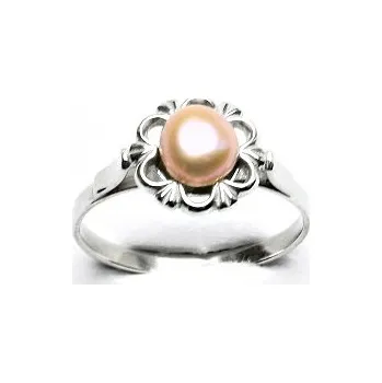 Prsten Stříbrný prsten, přírodní říční perla růžová, T 1525