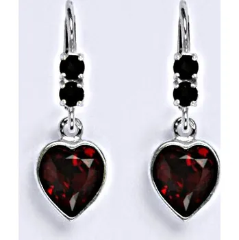 Náušnice Stříbrné náušnice se Swarovski krystalem garnet, srdce, NK 1346/1396