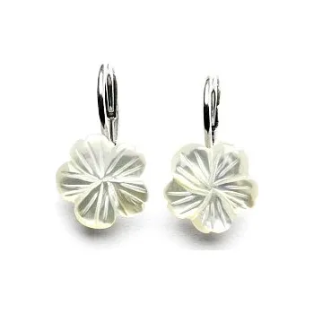 Náušnice Stříbrné náušnice, přírodní bílá perleť, kytička 10 mm, NK 1183