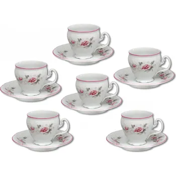 Thun 1794 Šálky a podšálky, 170 ml, český porcelán, Bernadotte, růže, růžový proužek, Thun, 6 ks