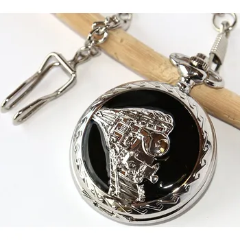 Hodinky MR Otevírací Kapesní Hodinky na řetězu, stříbrné do kapsy, za pásek - Vlak, Parní lokomotiva v pohybu, Koleje, Průvodčí, Strojvedoucí, Love Train 2764