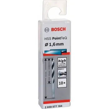 Vrták Vrták do kovu Bosch HSS PointTeQ Twist Speed, pr. 1.6 x 20 / 43 mm, 10ks (2608577184)