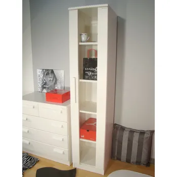 Knihovna bílá úzká knihovna masiv LIKA SKLO 170x38x40 (bílá úzká skříň masiv LIKA SKLO 170)