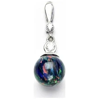 Přívěsek Zlatý přívěsek, syntetický černý opál, čiré zirkony, bílé zlato, P 43/40