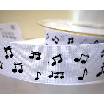 Stuha Stuha bílá s potiskem not - 25 mm/ 1m