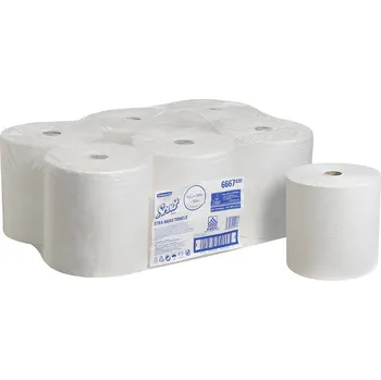 Papírový ručník Bílé jednovrstvé papírové ručníky v neperforované roli, z vysoce absorpční tkaniny AIRFLEX a extra dlouhým návinem 304 metrů.