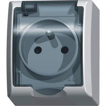 vypínač Ospel FALA zásuvka bílá s kouřovým víčkem IP44