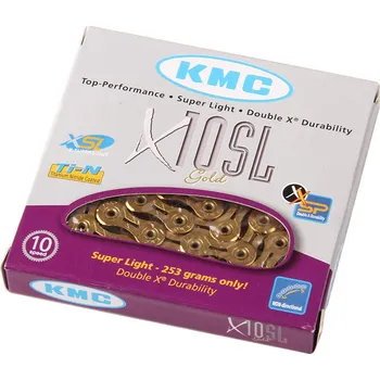 Řetěz na kolo Řetěz KMC X10-SL zlatý 10-ti 118 čl. se spojkou v krabičce