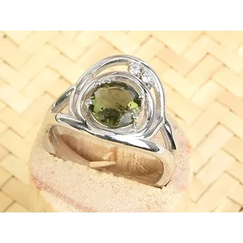 Prsten Vltavín a zirkony prsten 7mm standard brus Ag 925/1000 + Rh