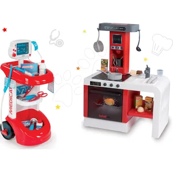 Dětská kuchyňka Set lékařský vozík se zvukem Smoby s tlakoměrem a elektronická kuchyňka Cheftronic Tefal a 21 doplňků