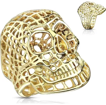 Prsten Šperky4U Zlacený ocelový prsten - lebka drátěná - velikost 68 - OPR0139GD-68
