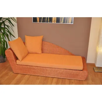 Pohovka Ratanová odpočinková pohovka koňak pravá polstr oranžový