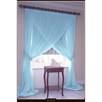 Záclona Voálová záclona hotová ELISS modrá - hotová záclona. (Voálová záclona s dekorativní stuhou na zavázání.)