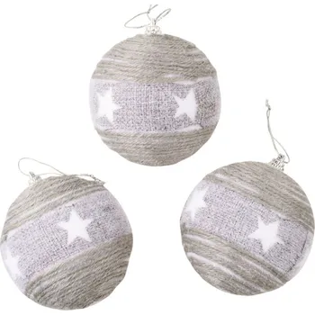 Vánoční dekorace Baňky šedé s hvězdou na zavěšení 8 cm, 3 kusy