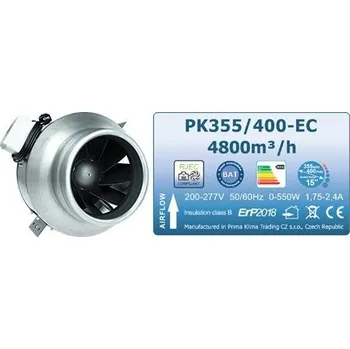 Domácí ventilátor Ventilátor Prima Klima PK355/400-EC Blue Line, 355-400 mm, 4800 m³/h, ventilátor s EC motorem (Ventilátor Prima Klima BLUELINE PK 355-400 je vybaven vysoce účinným EC motorem ZIEHL-ABEGG z Německa s neuvěřitelným průtokem vzduchu 4800 m³/h)