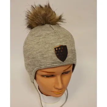 Kojenecká čepice RDX Vázací dívčí čepice s bambulí, Šedá hvězdičky Vel. 2