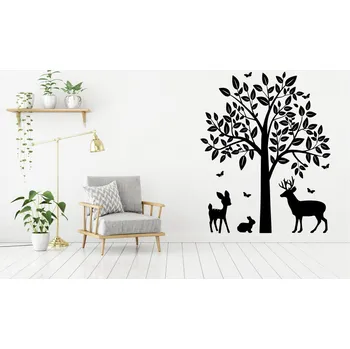 Samolepící dekorace Lepy.cz Samolepka na zeď Strom - zvířata Velikost (šířka x výška): 60x75cm, Barevná varianta: Světle šedivá