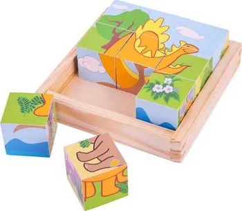 Dřevěná hračka Bigjigs Toys Obrázkové kostky kubusy Dinosauři 9 kostek