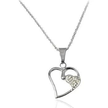Náhrdelník Dámský náhrdelník dvě srdce se zirkony Valentýn z chirurgické oceli S956090